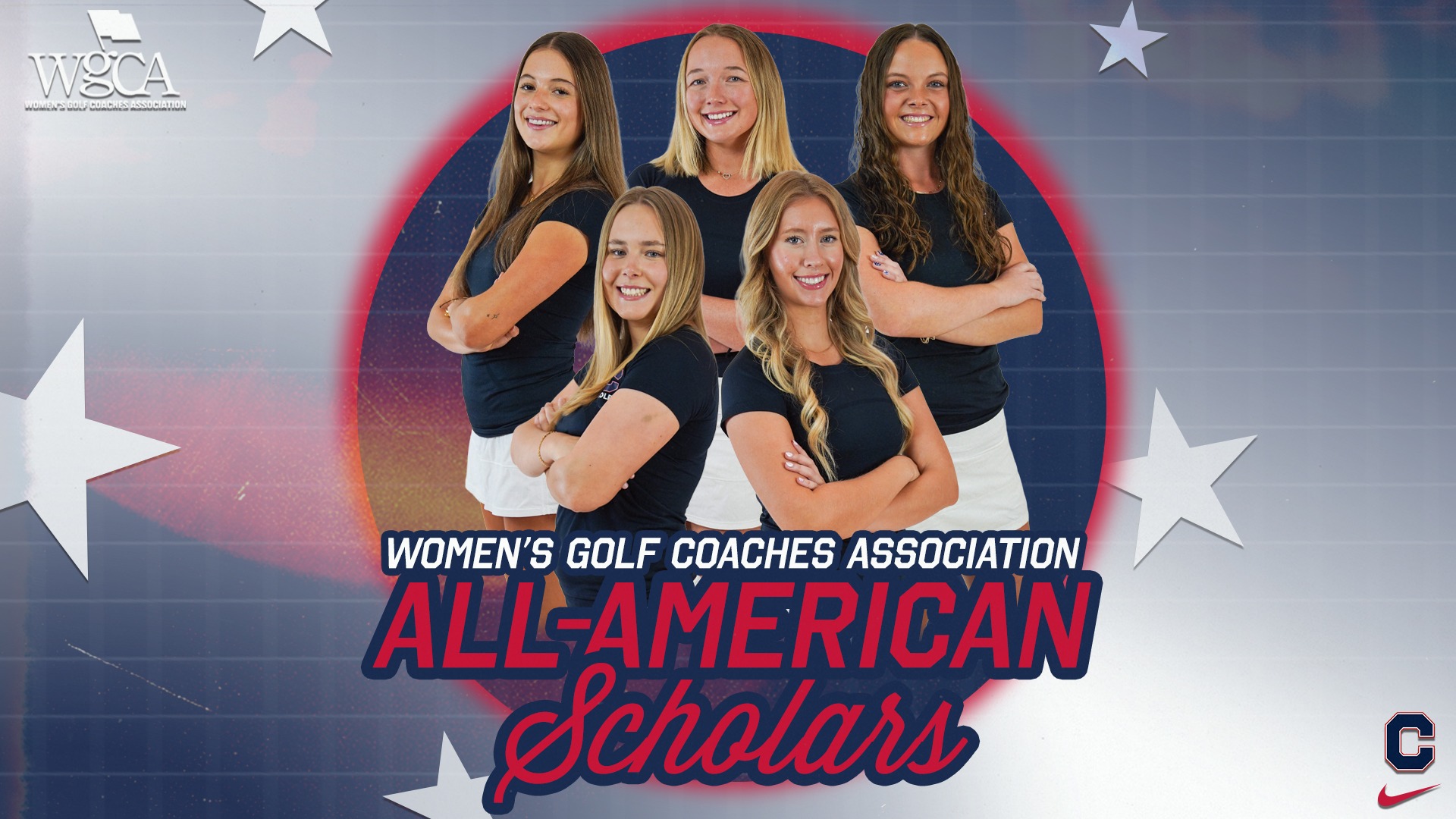 Graphic depicting Catawba's five WGCA All-American Scholars