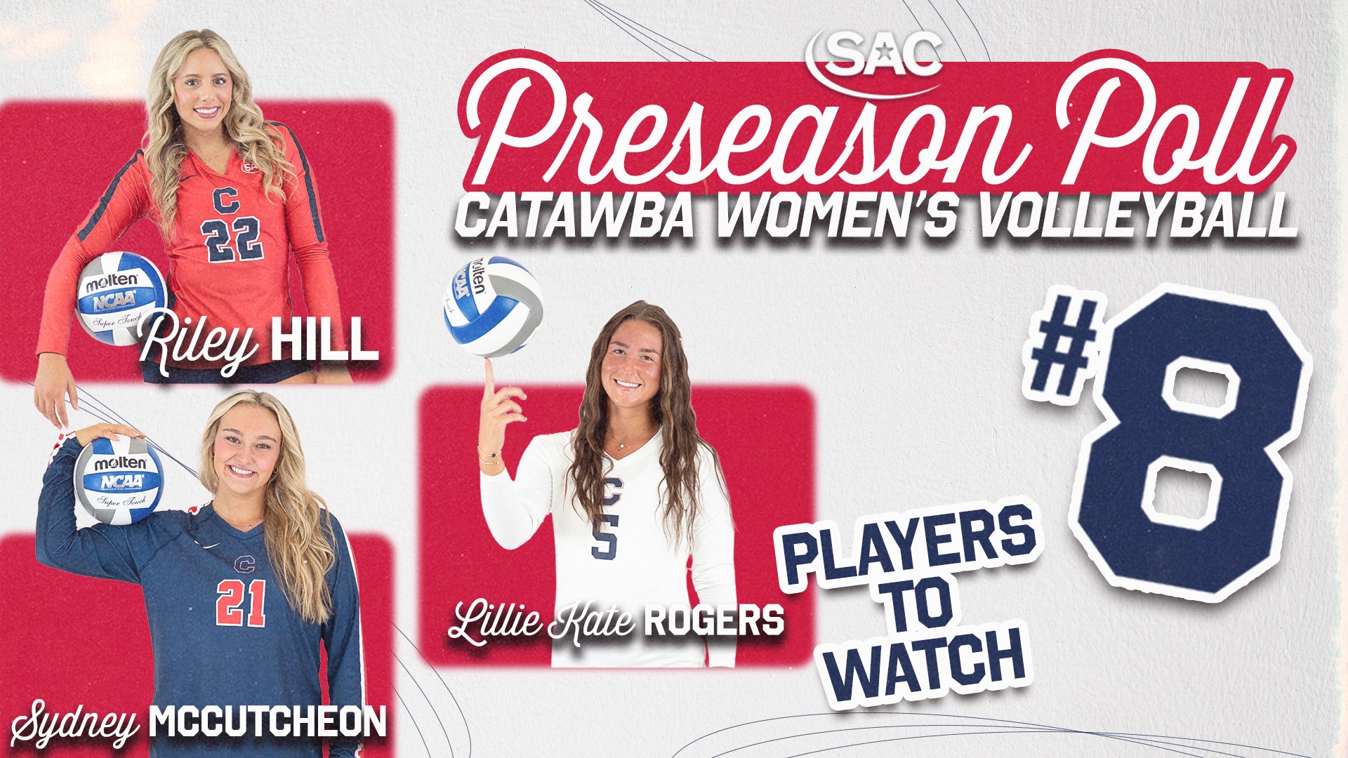 Graphic noting Catawba WVB's No. 8 position in the SAC Preseason Poll