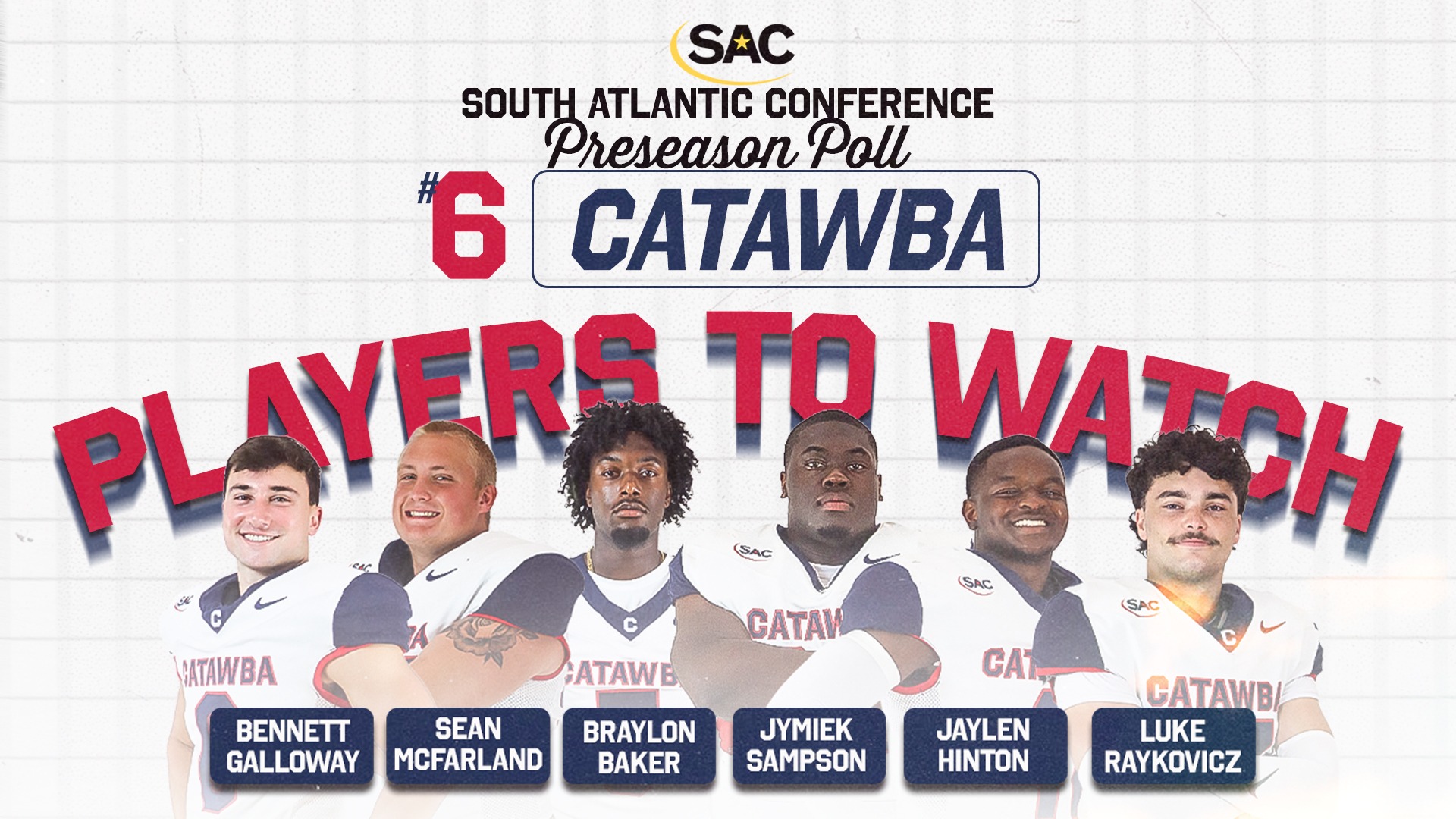 Graphic noting that Catawba Football ranked sixth in the SAC Coaches Poll