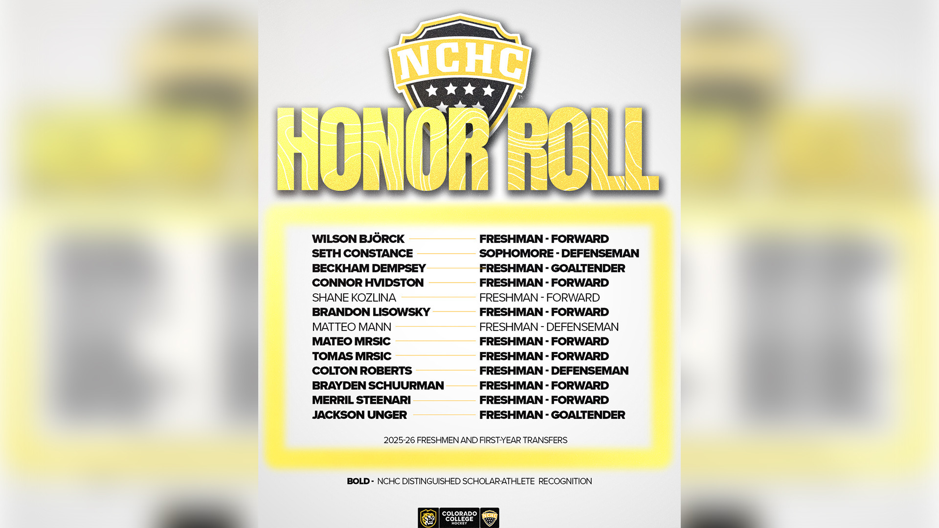 NCHC Newcomer Honor Roll