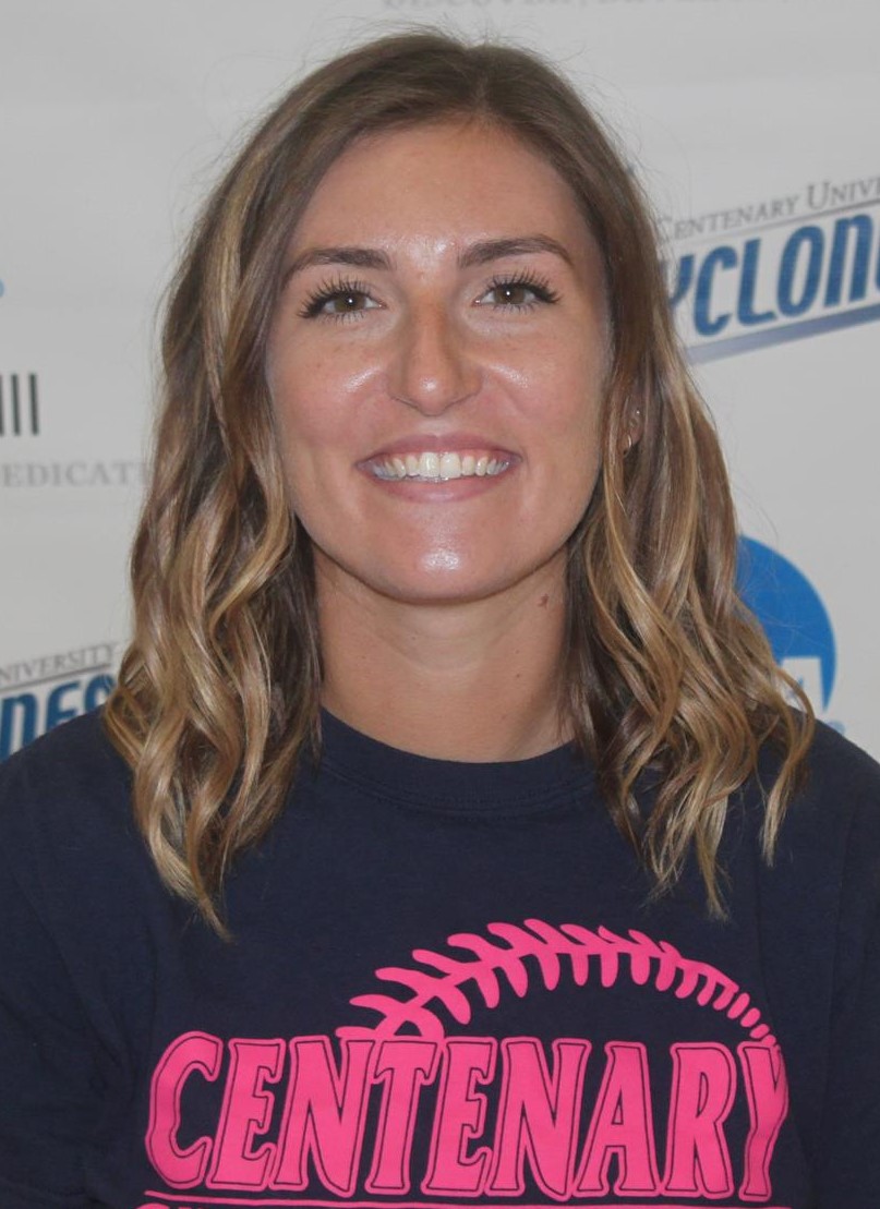 Shannon Cox (head and shoulders mug shot in blue tshirt that says Centenary softball)