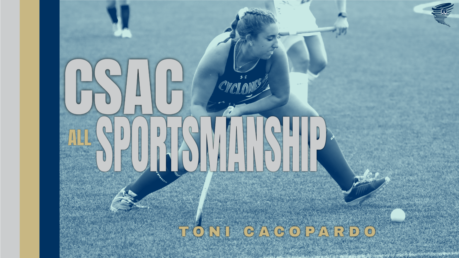 Toni Cacopardo - All-Sportsmanship Team (blue and white photo of Cacopardo striking the ball and text saying All-Sportsmanship Team)