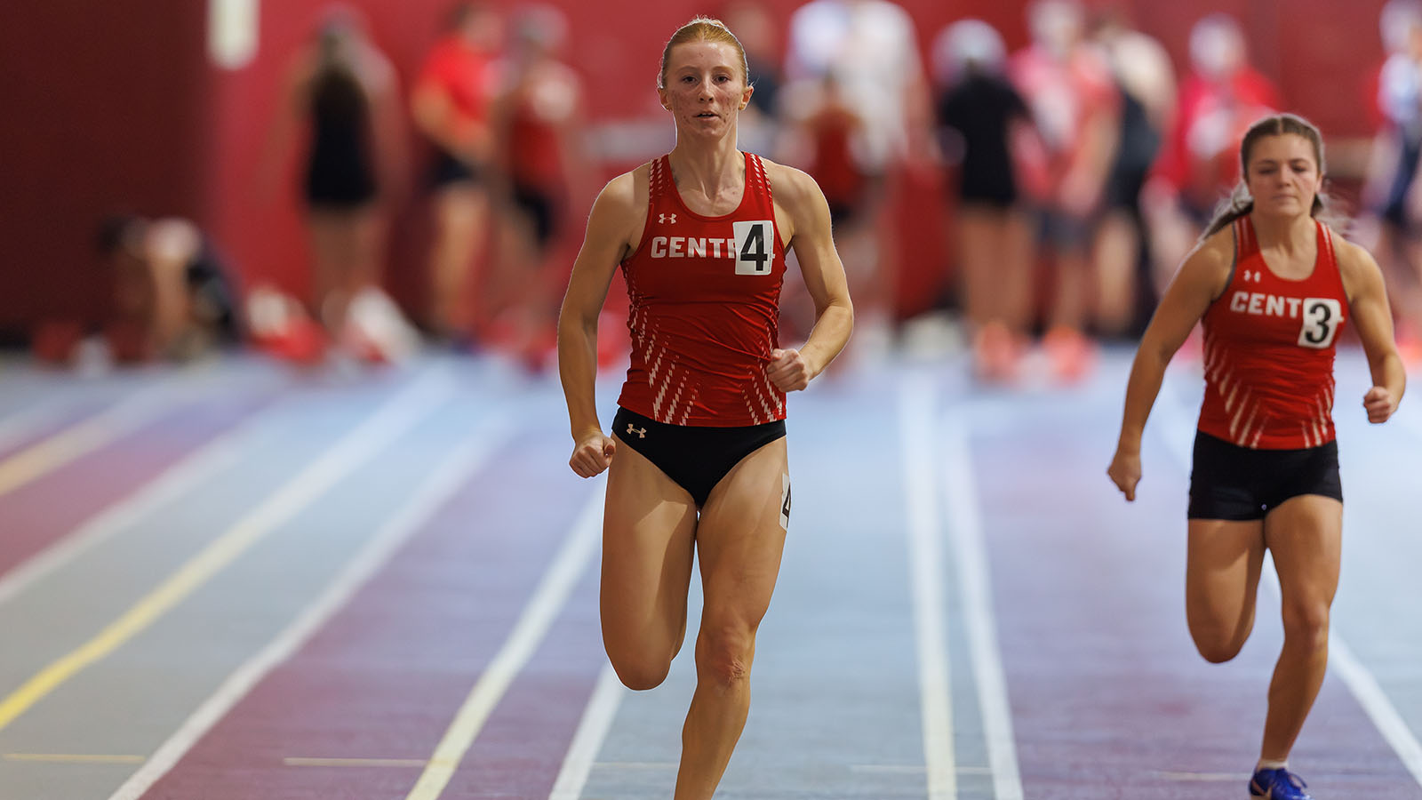 Ava Parkins finishing the 60-m