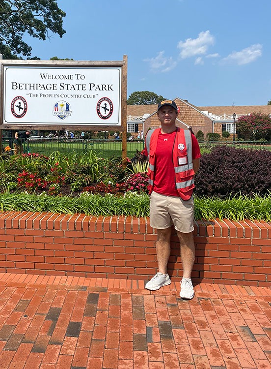 Kayden Pendergrass working at 2025 Ryder Cup