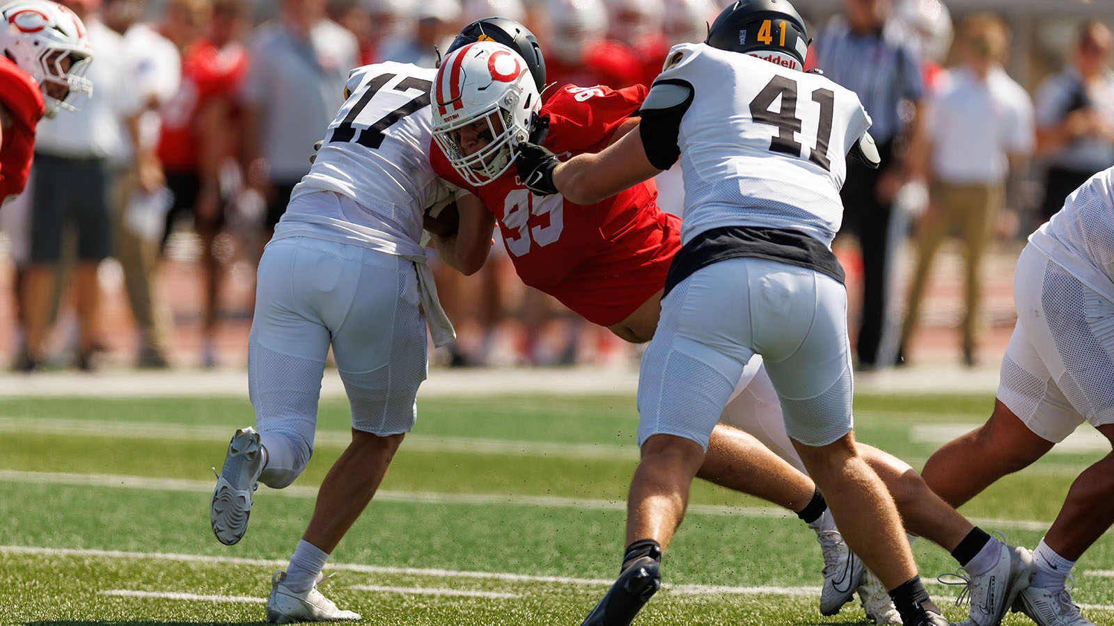 Trent Cakerice works through a blocker
