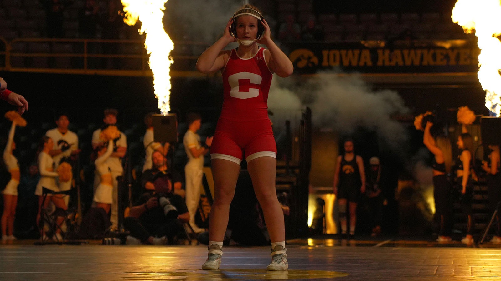 Madilyn Rowson awaits the start of her match at Iowa