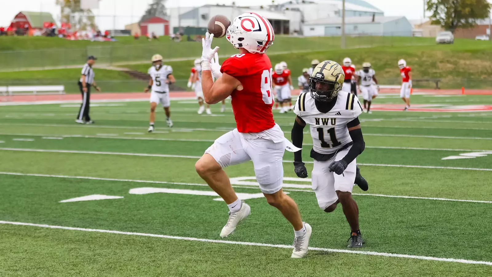 Cam Schulte burns a defender for a catch