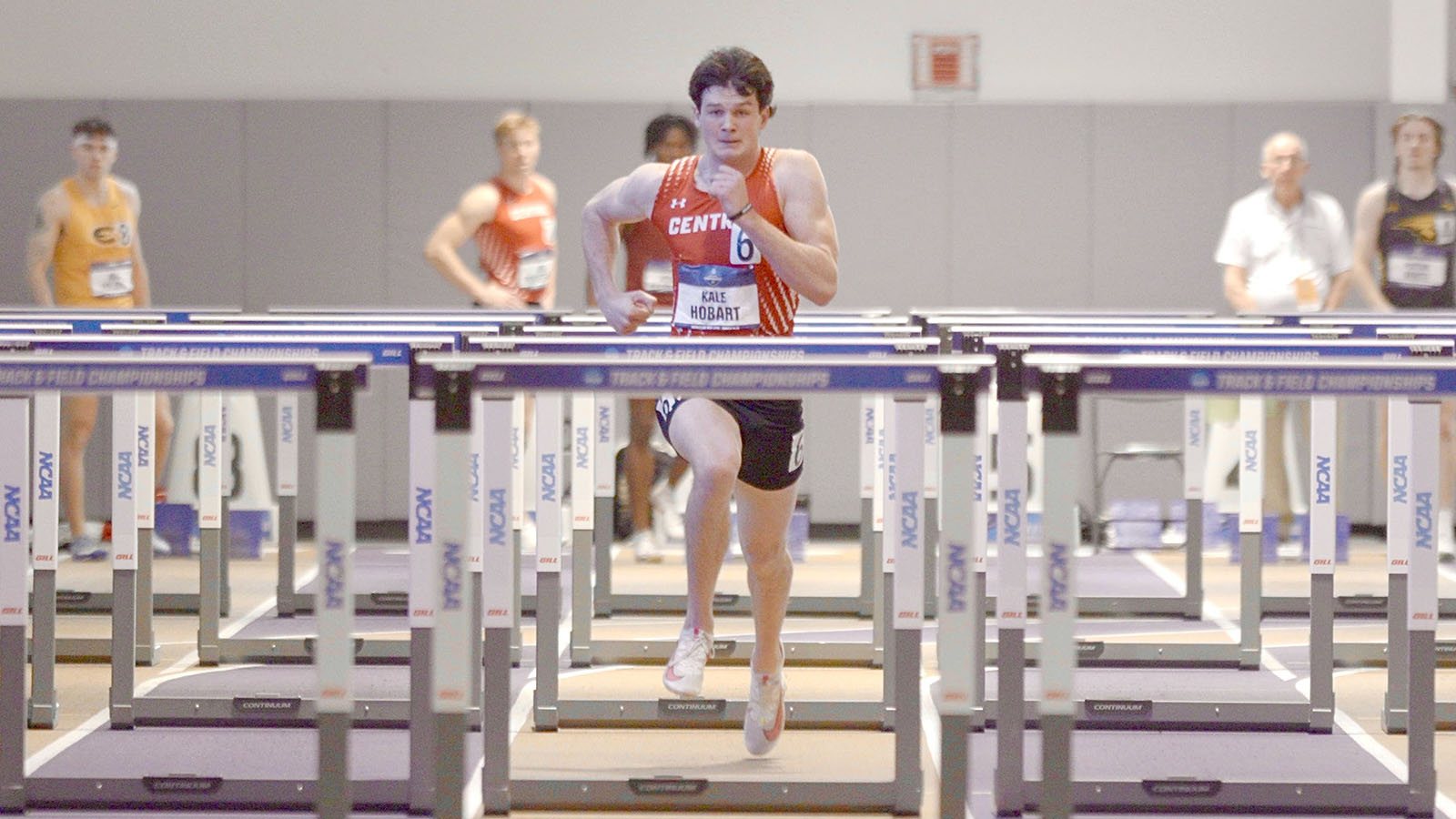 Kale Hobart running the hurdles alone