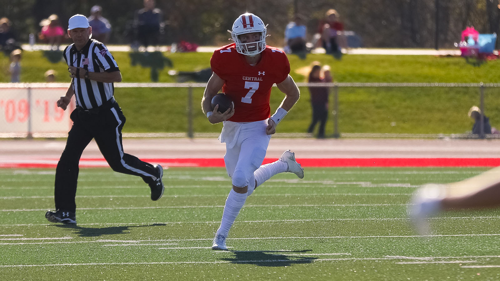 Colin Kerndt running for a first down