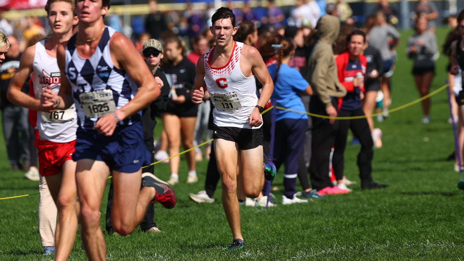 Mason Back near the finish line at the running of the Cows