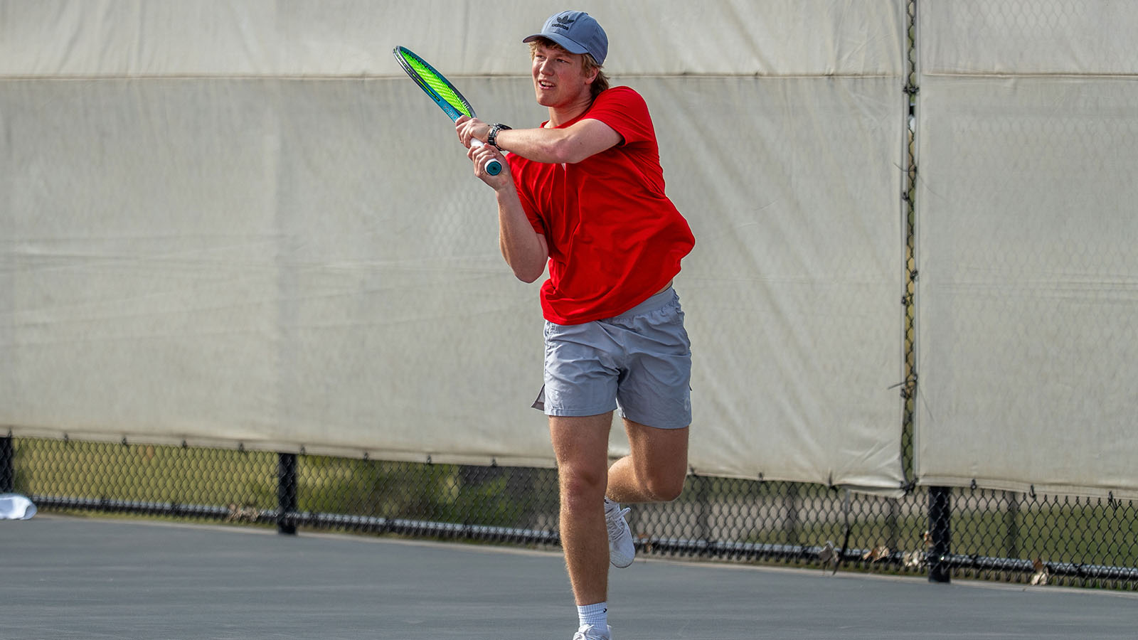 Alex Slaymaker back hand return against Willamette