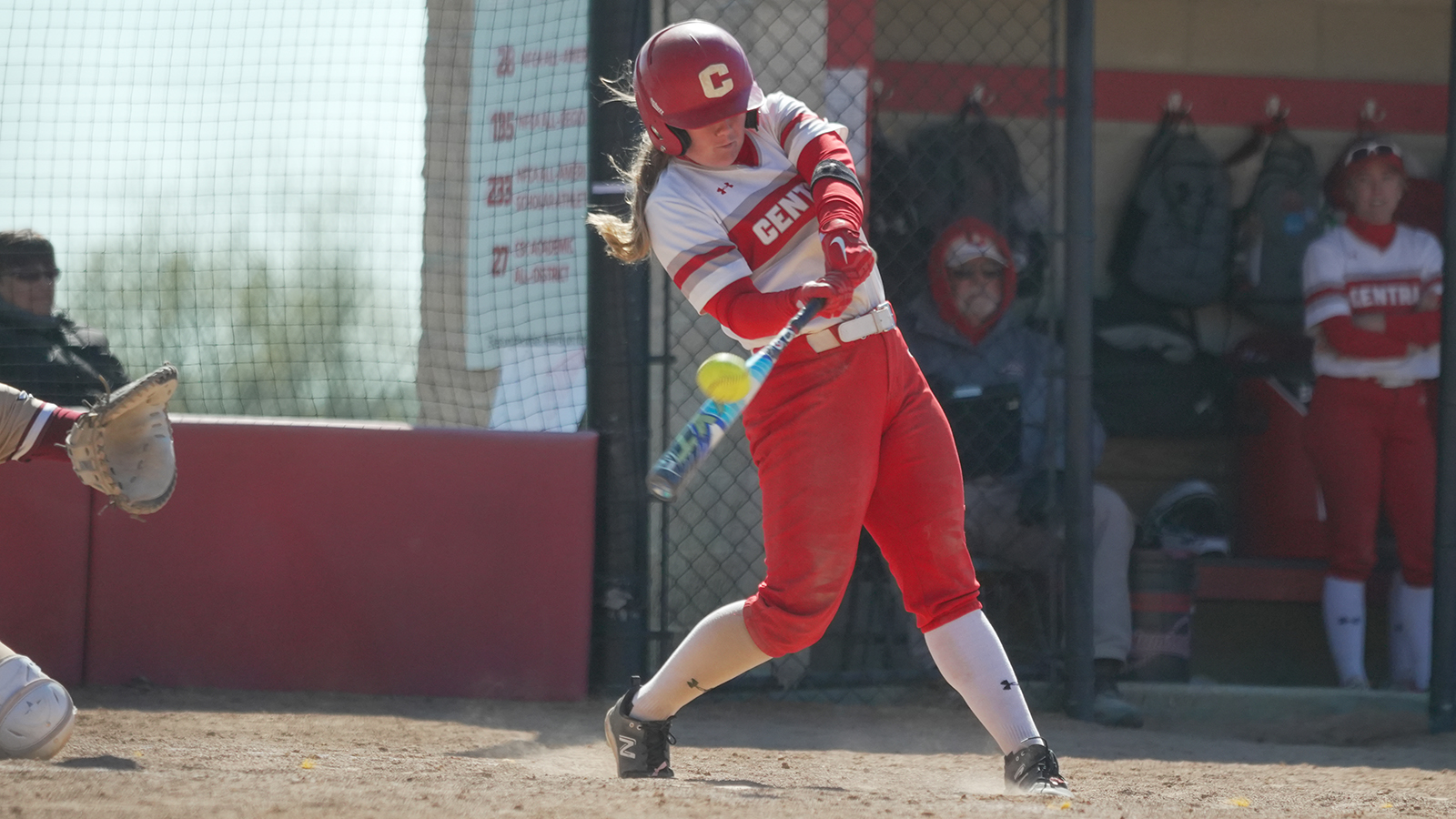 Hannah Higgins making contact with the ball against Coe