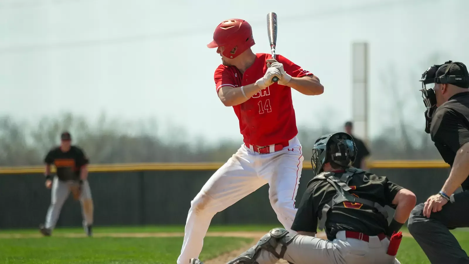 Max Steinlage getting set to bat against Simpson