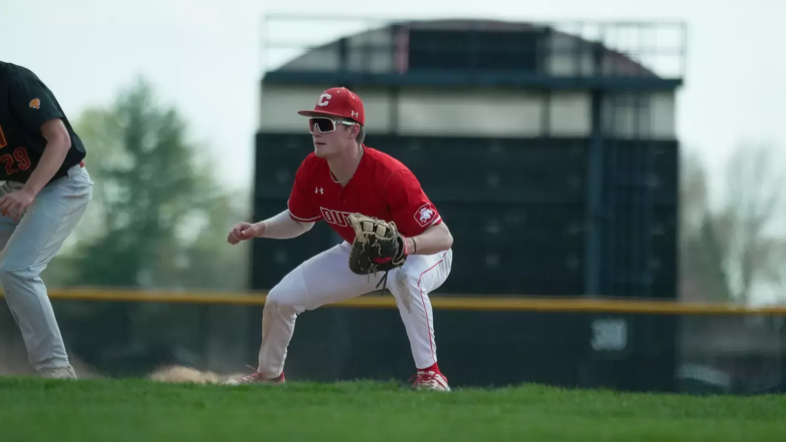 Jackson Torbit getting set for a play at first base