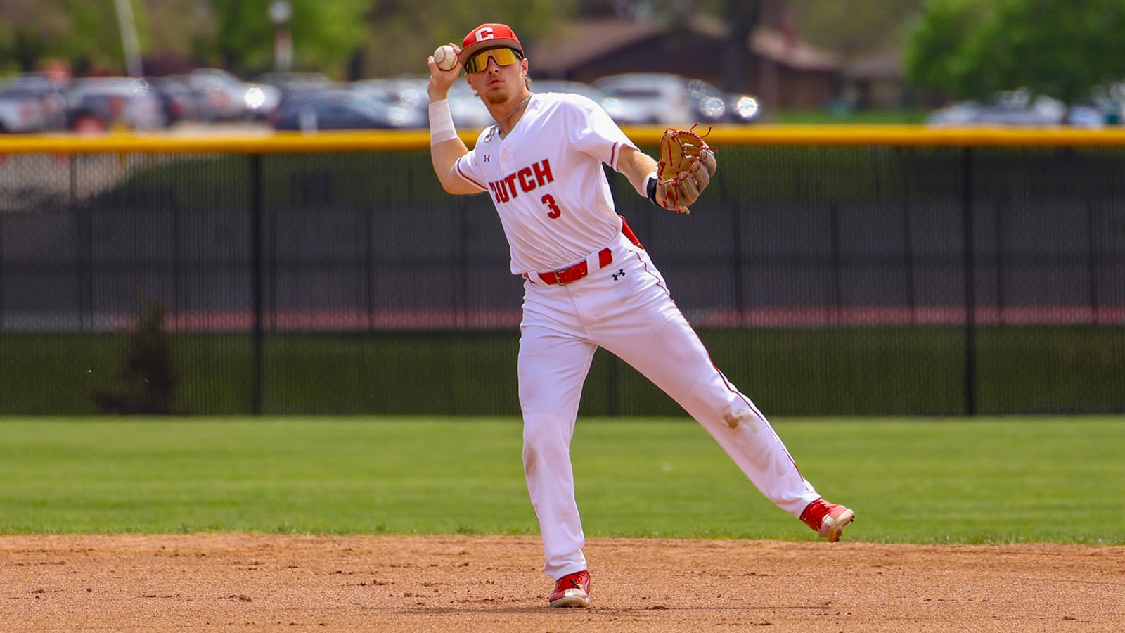 Bryer Wiley throws to first from second base