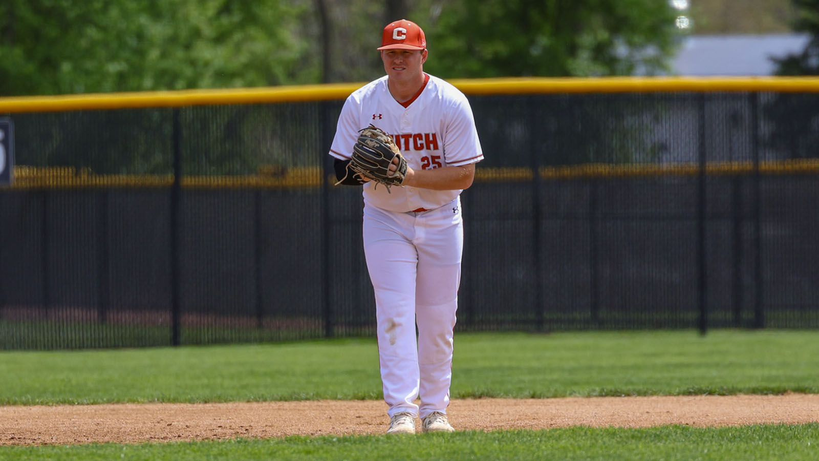Brayden Sawyer waiting at third base