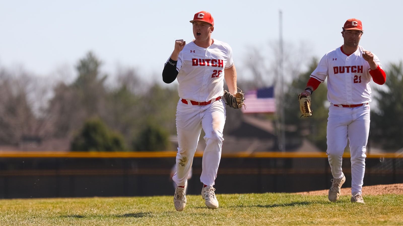 Brayden Sawyer pumps his fist coing off the field