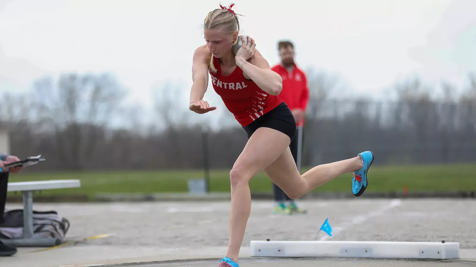 Olivia Bohlen getting set to throw a shot put