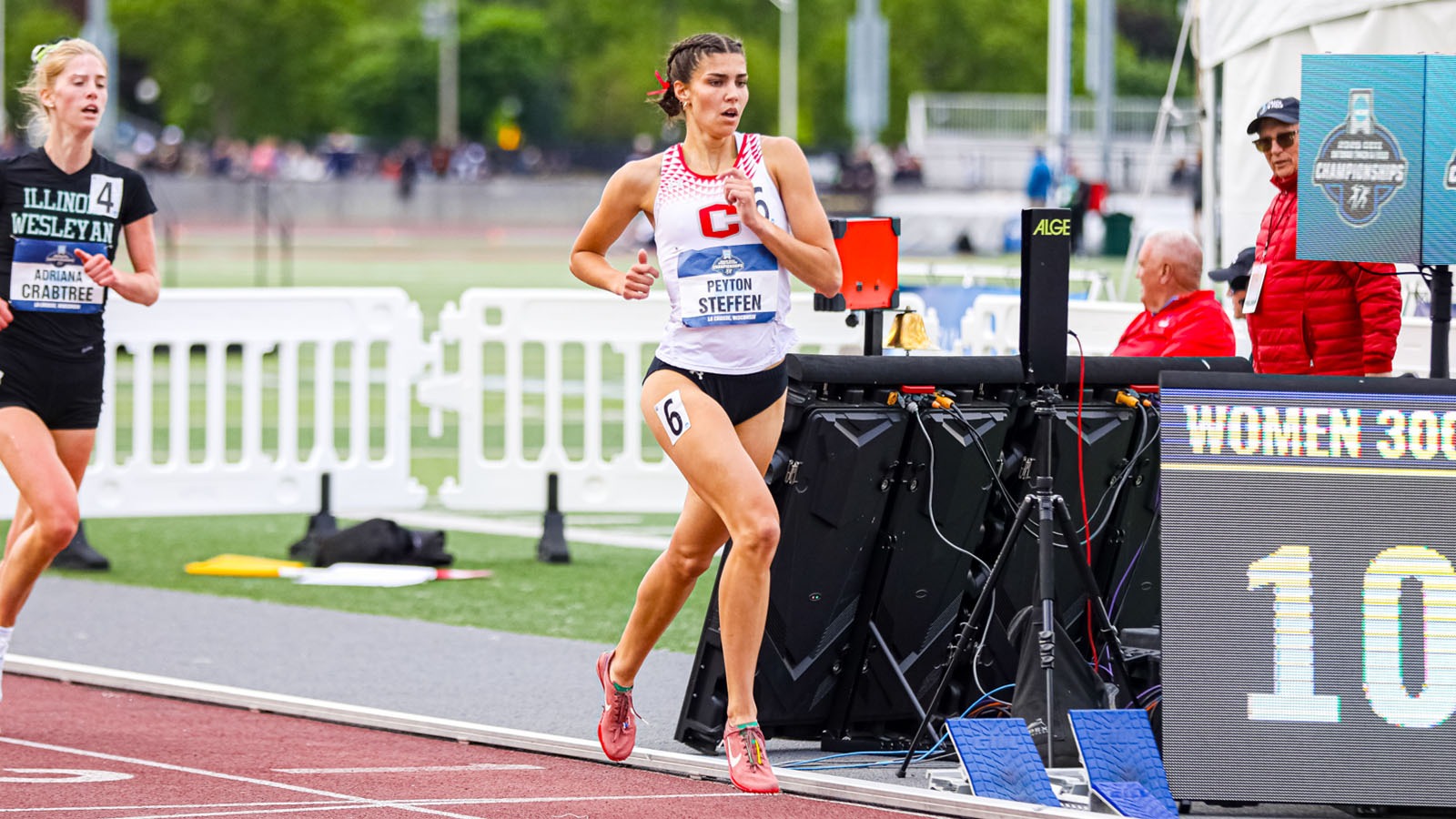 Peyton Steffen running the 3,000-meter steeplechase at NCAA outdoor