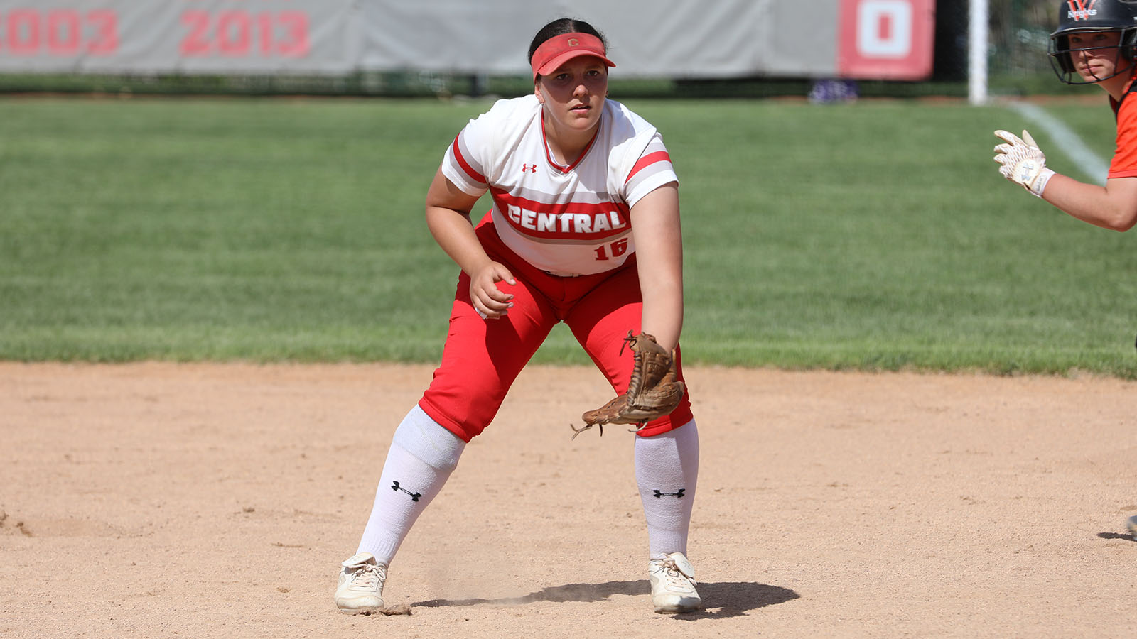 Addi Starr in position at first base against Wartburg