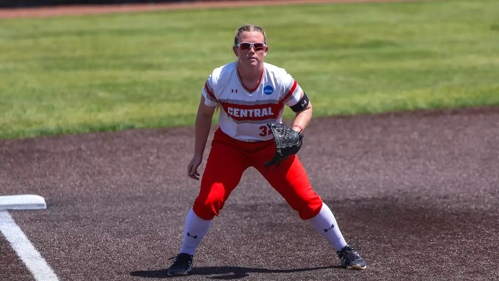 Hannah Higgins ready on third base
