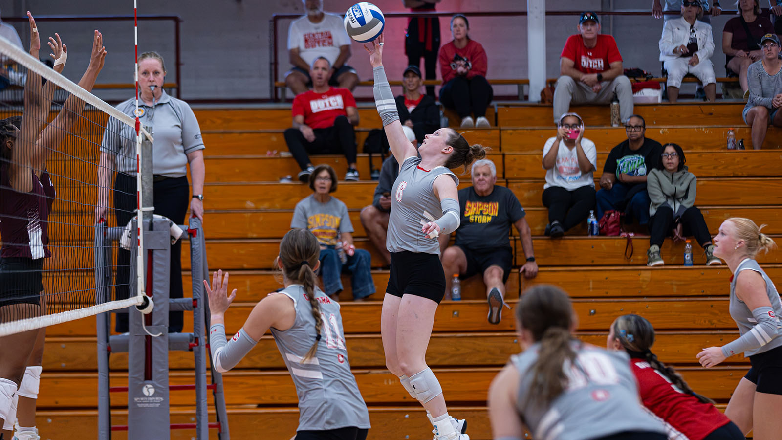 Rachel Bowers playing in Central volleyball match against Augsburg