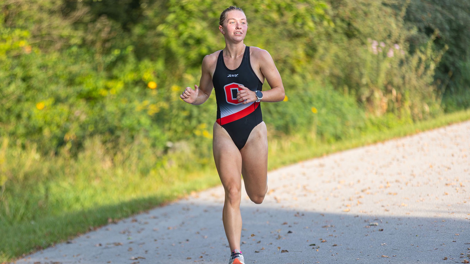 Josie Delaney running during home triathlon dual