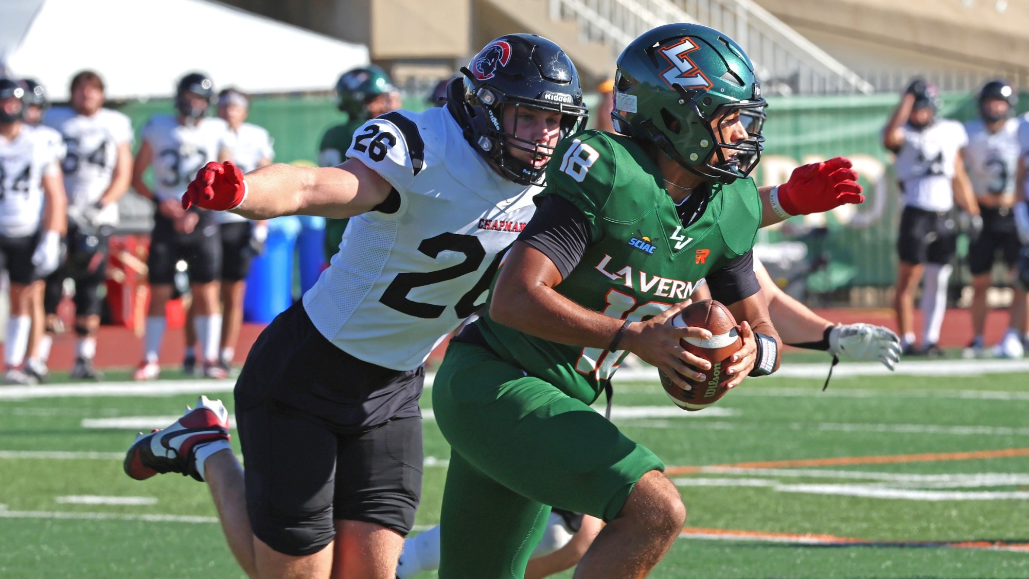 Tate Zimmerman chases the opposing quarterback.