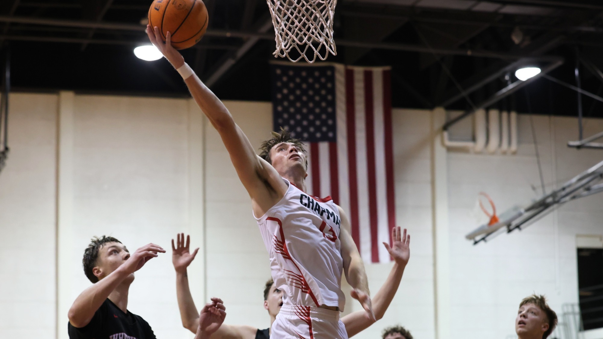 Jake Heberle jumps up for a layup.