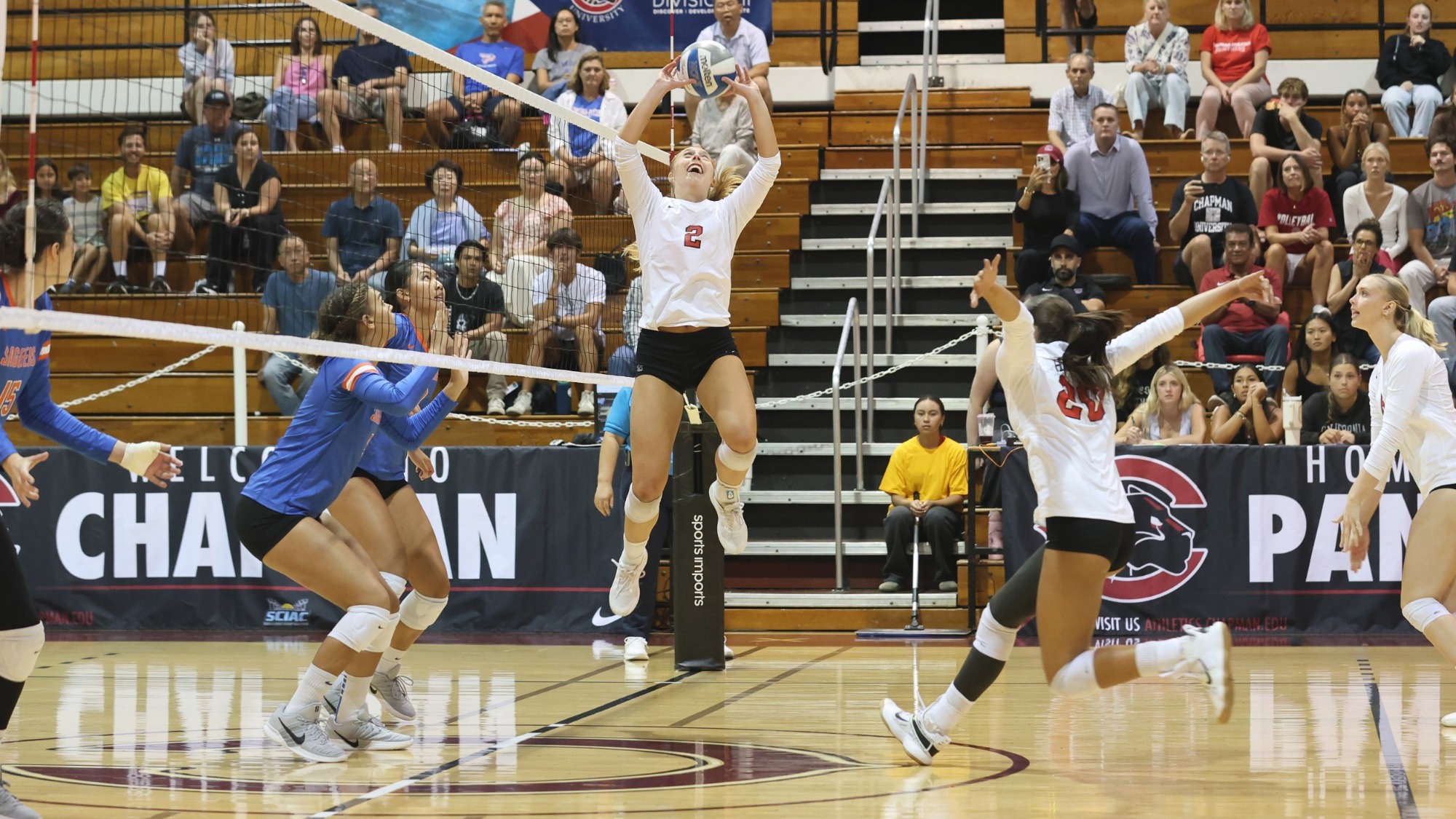 Sammy Chambers jumps to set the volleyball for a teammate.