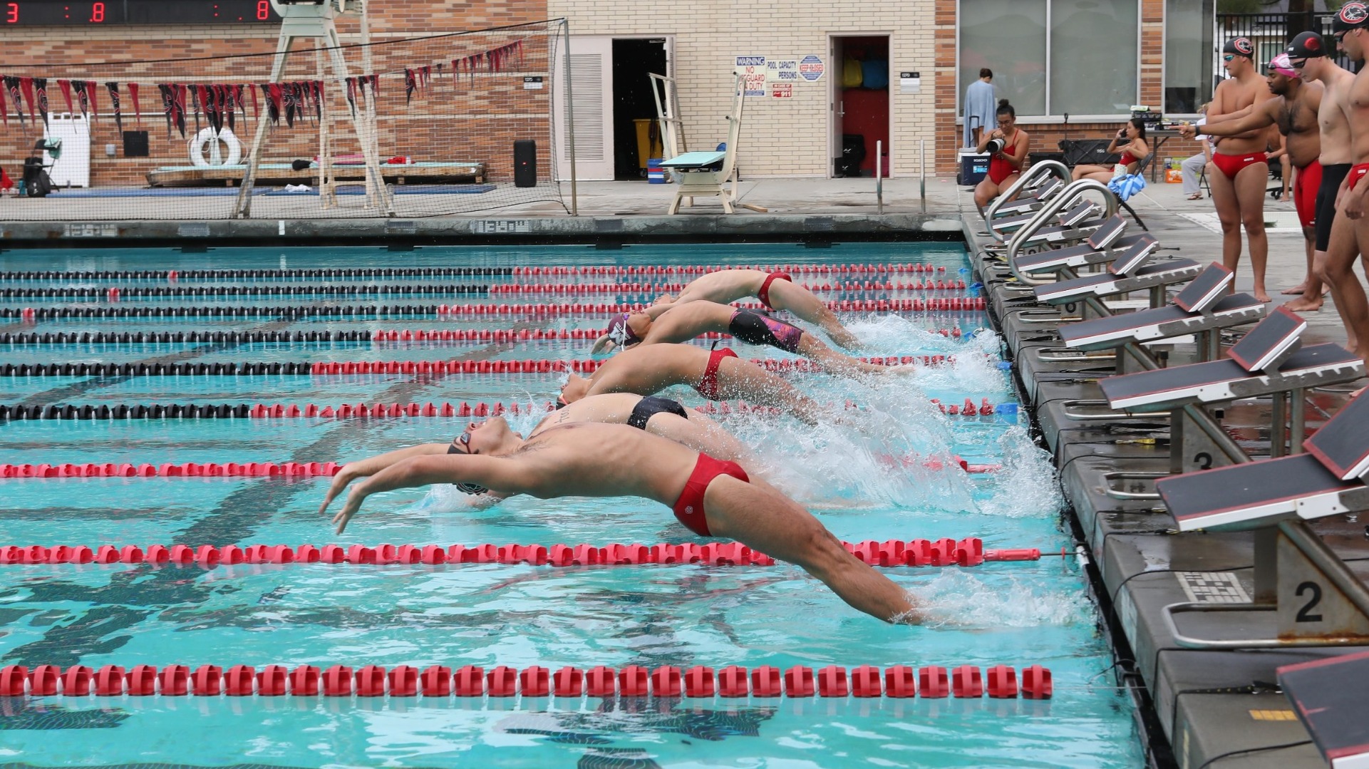 Swimmers taking off 