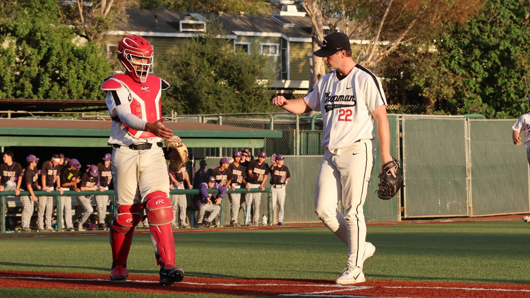 Graham Stogner walks off the field after getting the final out.