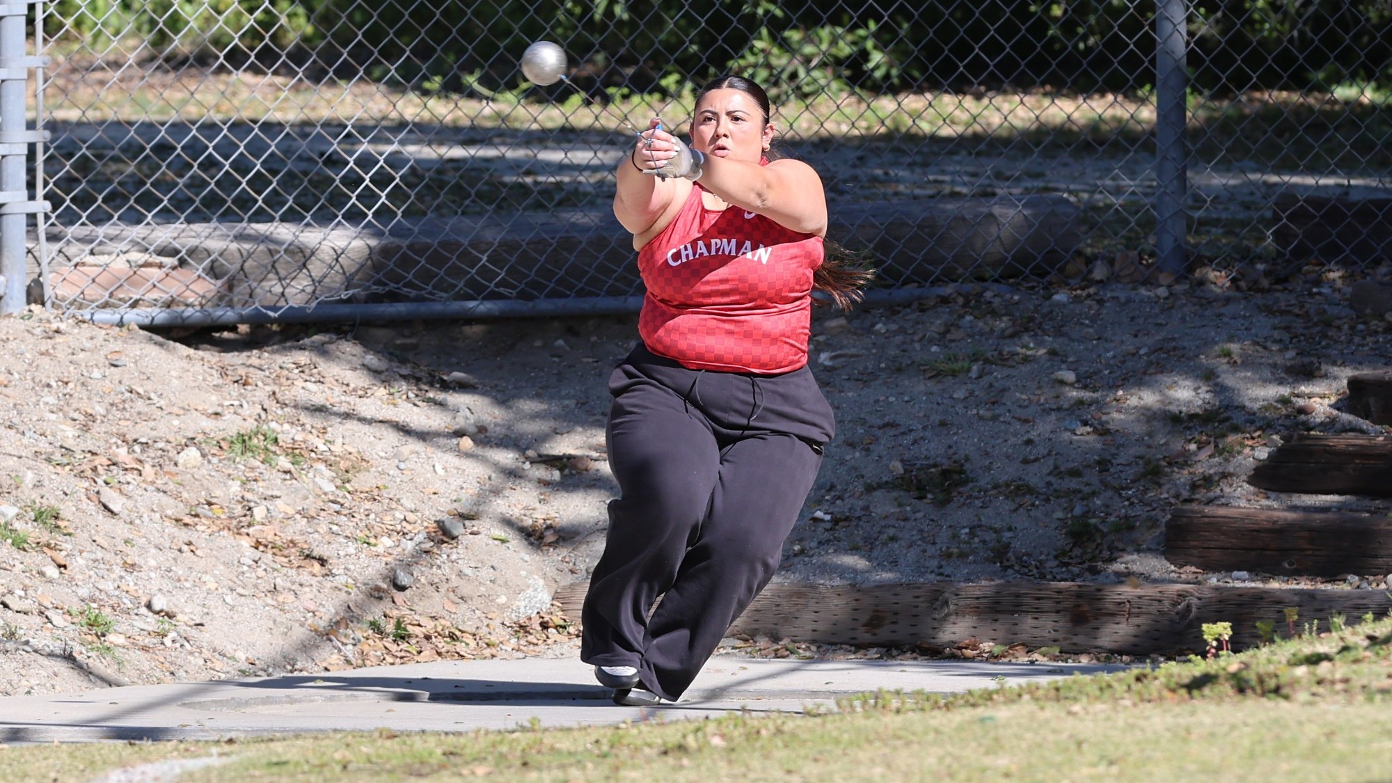 Jadyn Ayala prepares to throw the hammer in a track & field event.