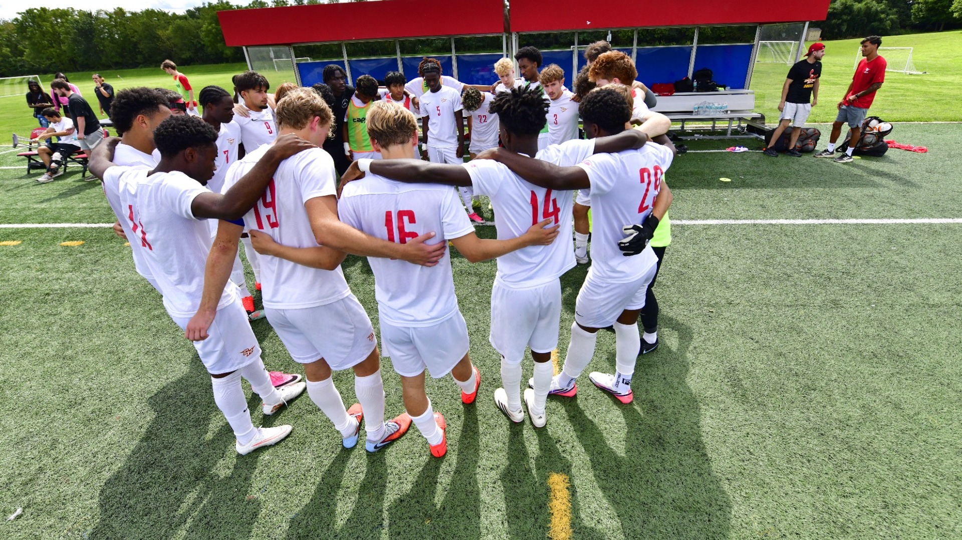 mens soccer huddle