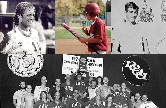On top—Chico State Athletic Hall of Fame Class of 2018 inductees (l-r): Leondra May Dodge, Jami 