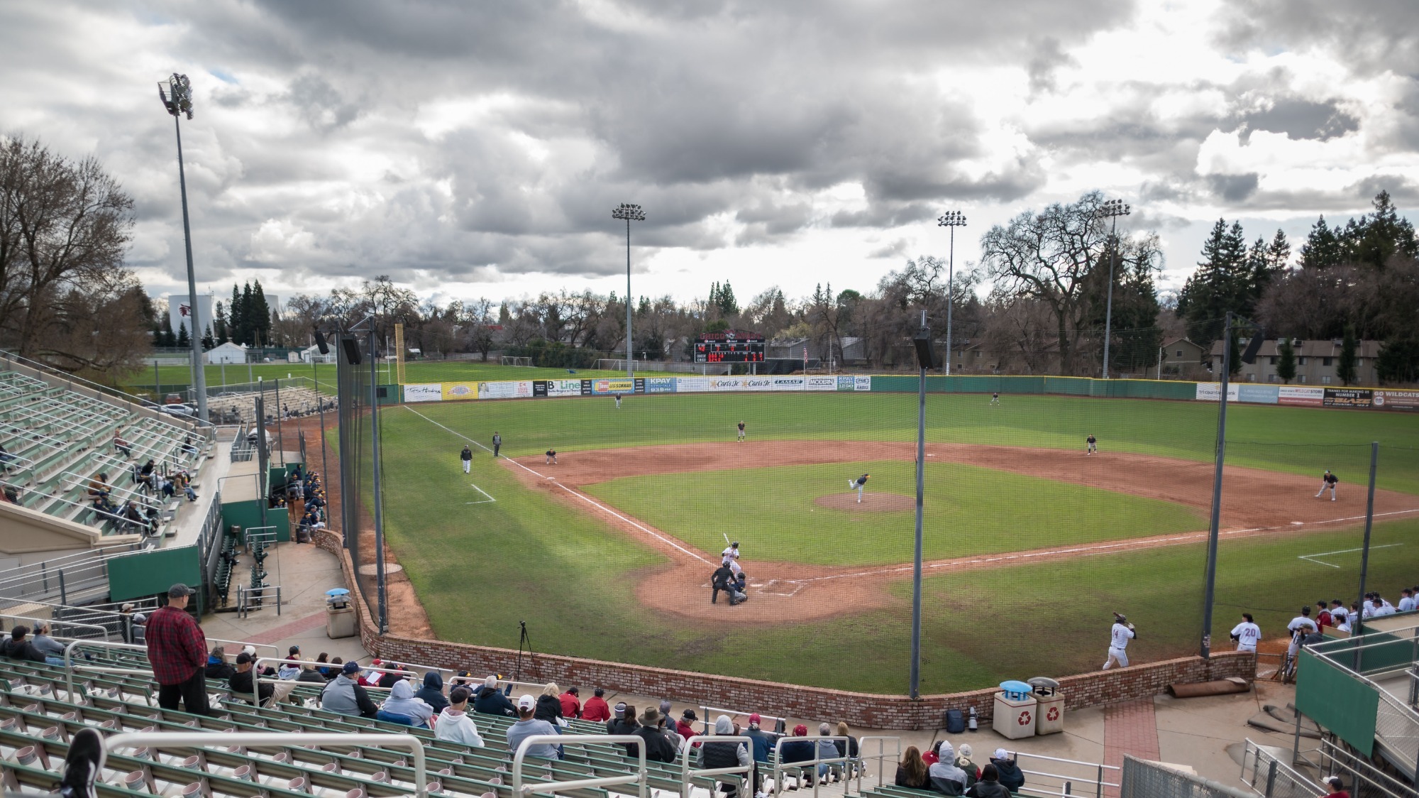 Chico State Wildcats' play against Montana State Billings Yellowjackets in the bottom of the fifth inning during the first baseball game of their opening day doubleheader on Thursday, February 8, 2024 in Chico, Calif.(Jason Halley/University Photographer/Chico State)