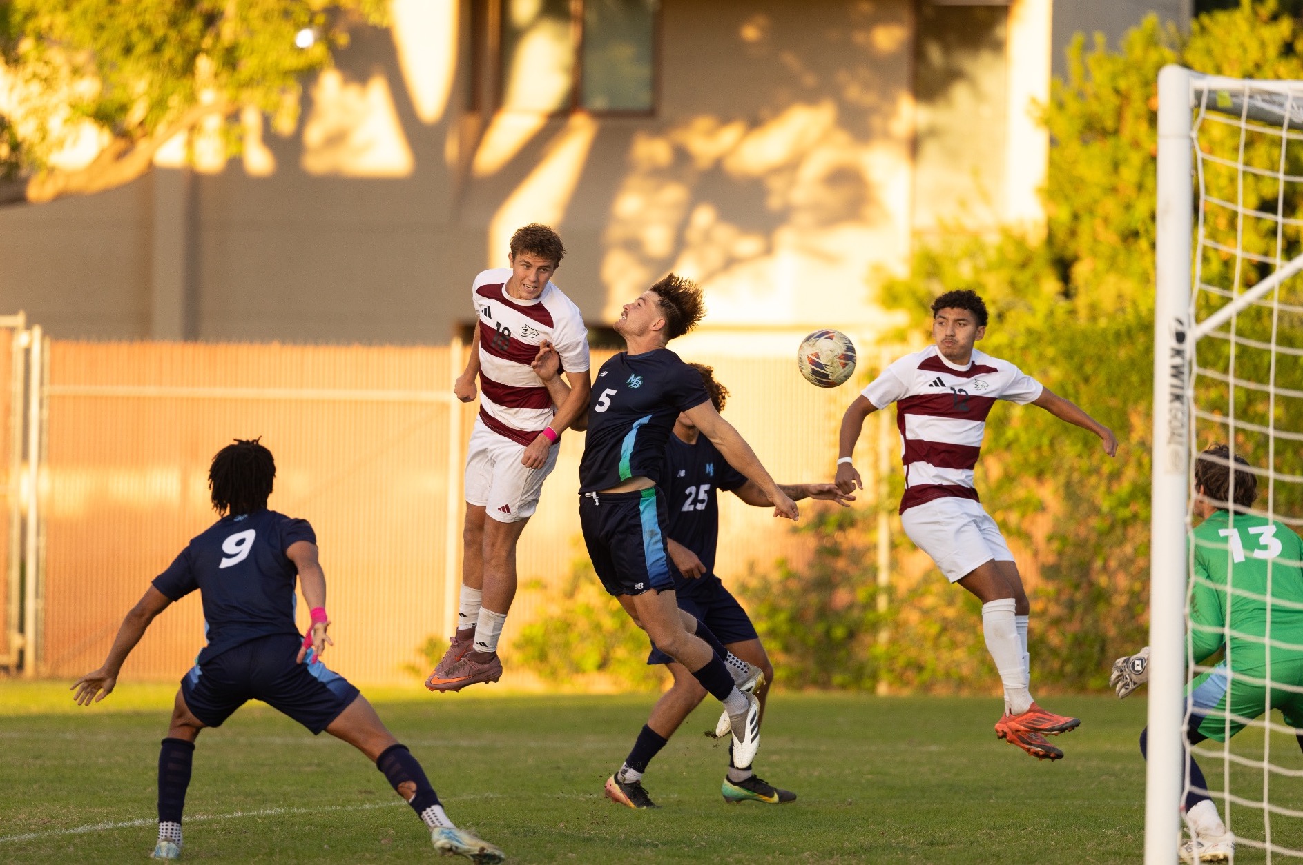 Dane Peterson winning a header for the second goal against the Otters