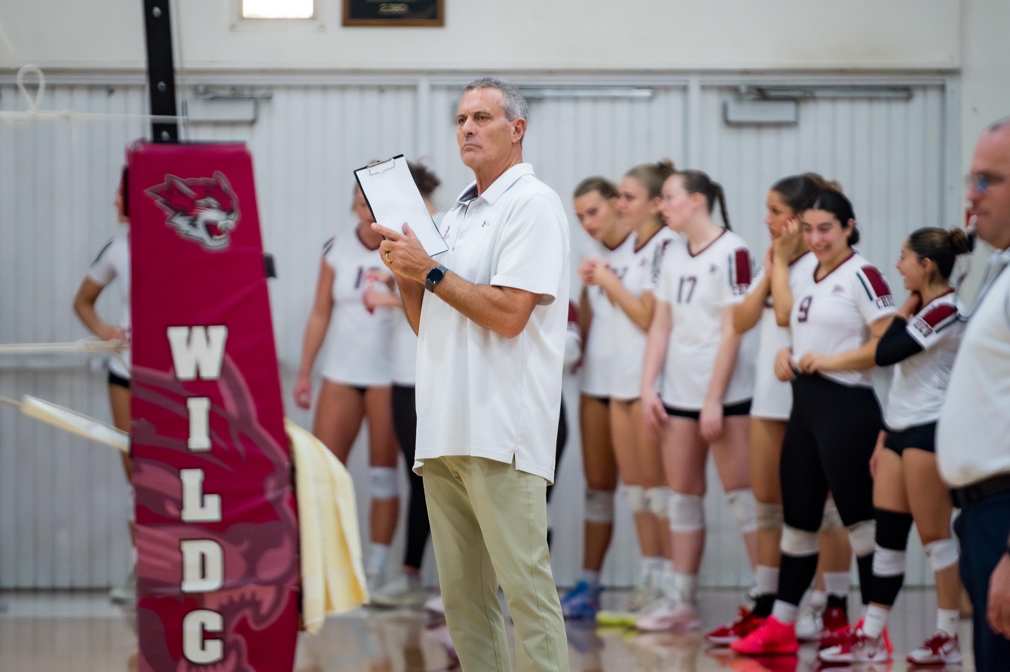 Chico State Wildcats' Interim Head Volleyball Coach Ricci Luyties watches against Cal State East Bay before the first set of their Women's Volleyball (WVB) match on Thursday, November 13, 2025 in Chico, Calif.(Jason Halley/University Photographer/Chico State)