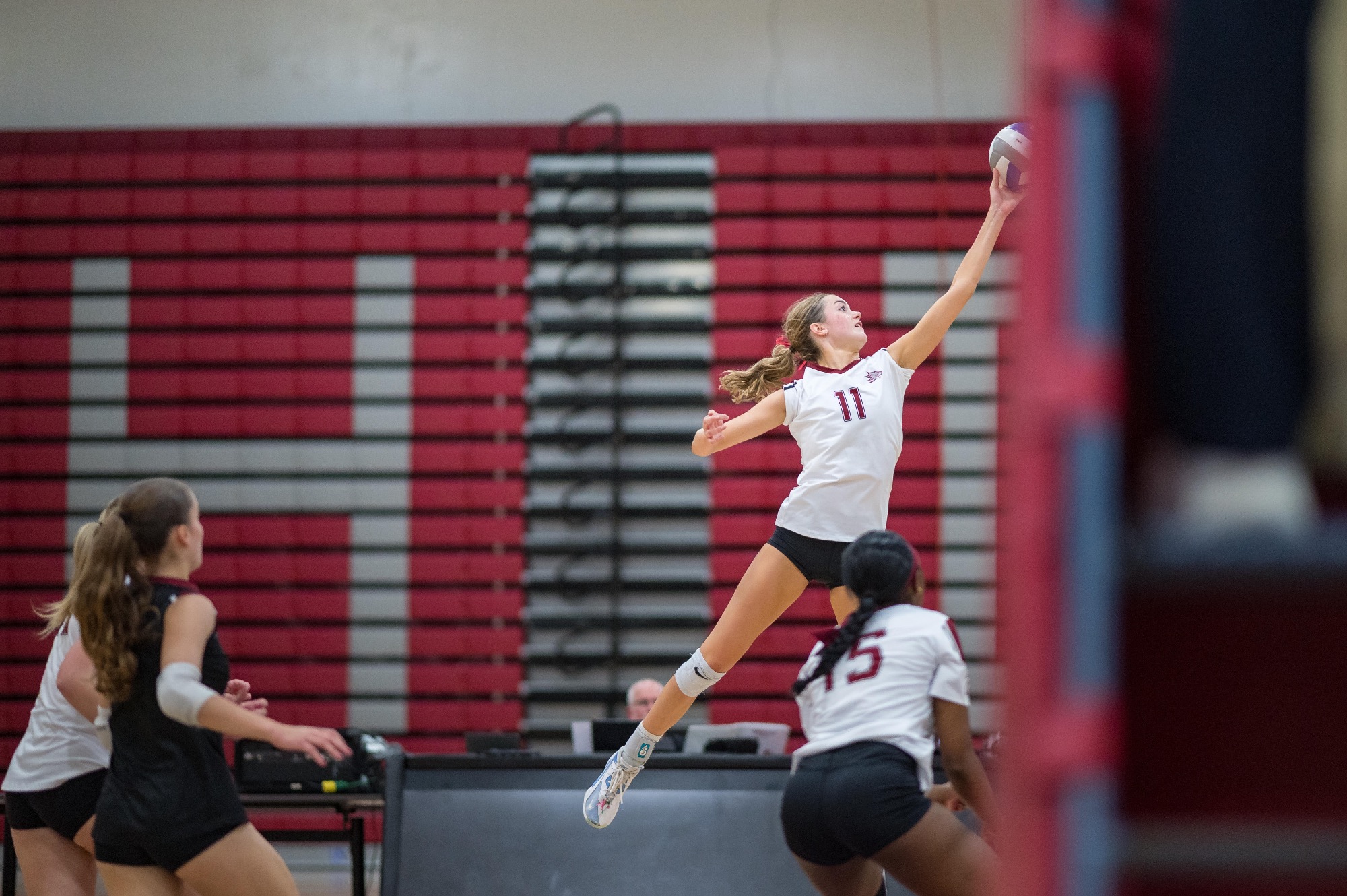Chico State Wildcats' #11 Maria Wahl spikes against Cal State East Bay before the first set of their Women's Volleyball (WVB) match on Thursday, November 13, 2025 in Chico, Calif.(Jason Halley/University Photographer/Chico State)