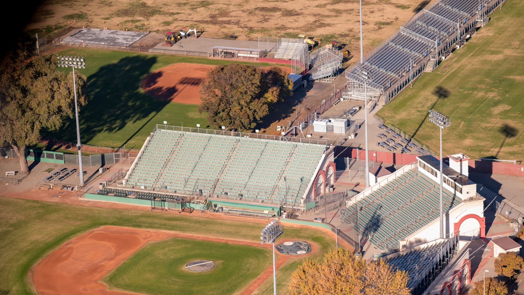 Aerial views over Nettleton Stadium and campus as a multi-agency helicopter-rescue training exercises is conducted on Saturday, November 30, 2024 in Chico, Calif.(Jason Halley/University Photographer/Chico State)