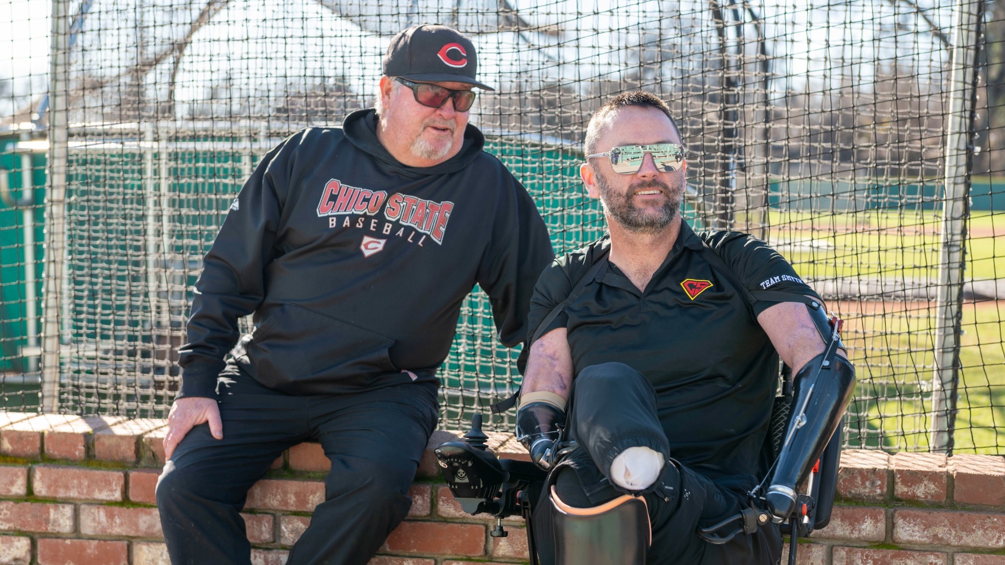 Chico native Casey Smyth speaks with the Chico State Wildcats baseball team at Nettleton Stadium, sharing his personal journey of resilience and recovery and offering encouragement to student-athletes through his experience and strength after surviving a life-threatening infection that required multiple surgeries and amputations on Saturday, January 24, 2026 in Chico, Calif.(Matt Bates/University Photographer/Chico State)