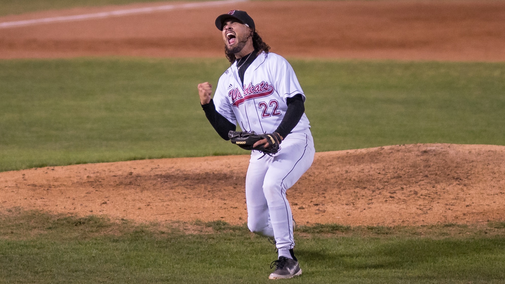 Chico State Wildcats’ #22 Rocco Borrelli gestures after the third out against Cal State Monterey Bay Otters in the top of the seventh inning of their Baseball (BSBL) game on Friday, April 24, 2026 in Chico, Calif.(Jason Halley/University Photographer/Chico State)