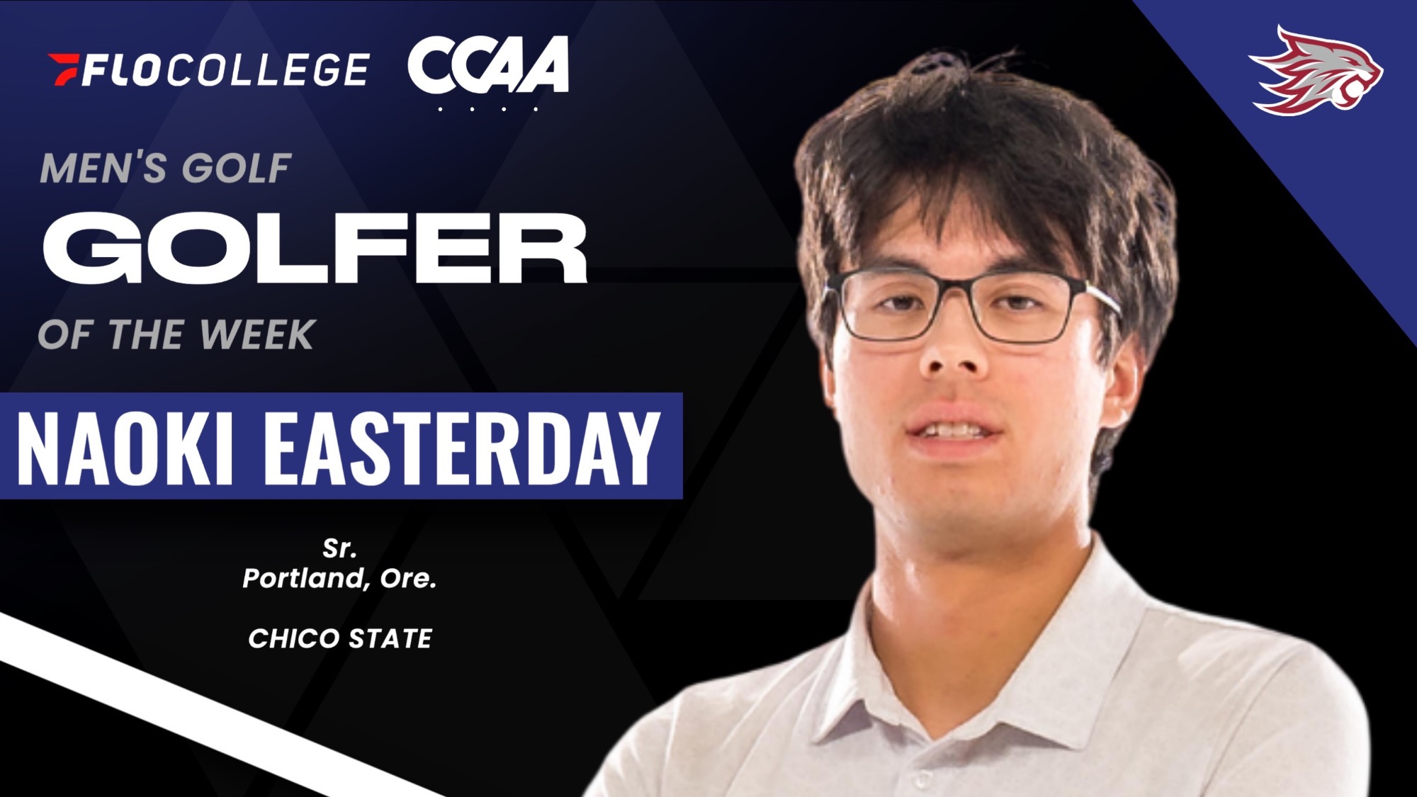 April 8th, FloCollege/CCAA Golfer of the Week Award - Naoki Easterday Graphic
