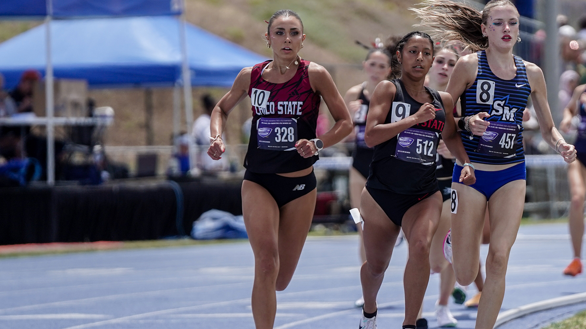 Paulina Martins racing in the 1500m at the 2026 CCAA Track & Field Championships