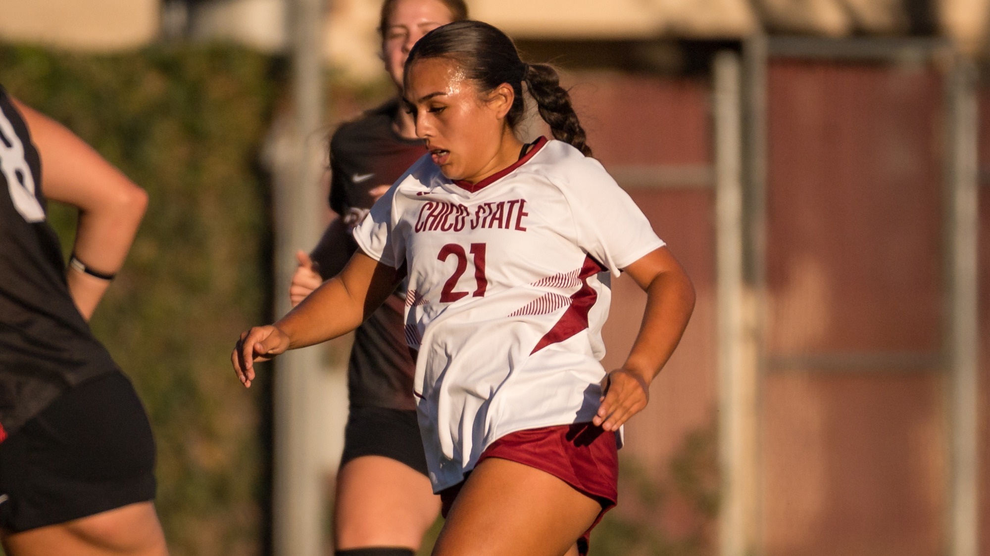 Chico State Wildcats’ #21 Makayla Quesada against Southern Oregon in the first half of their Women's Soccer (WSOC) game on Saturday, August 15, 2026 in Chico, Calif.(Jason Halley/University Photographer/Chico State)