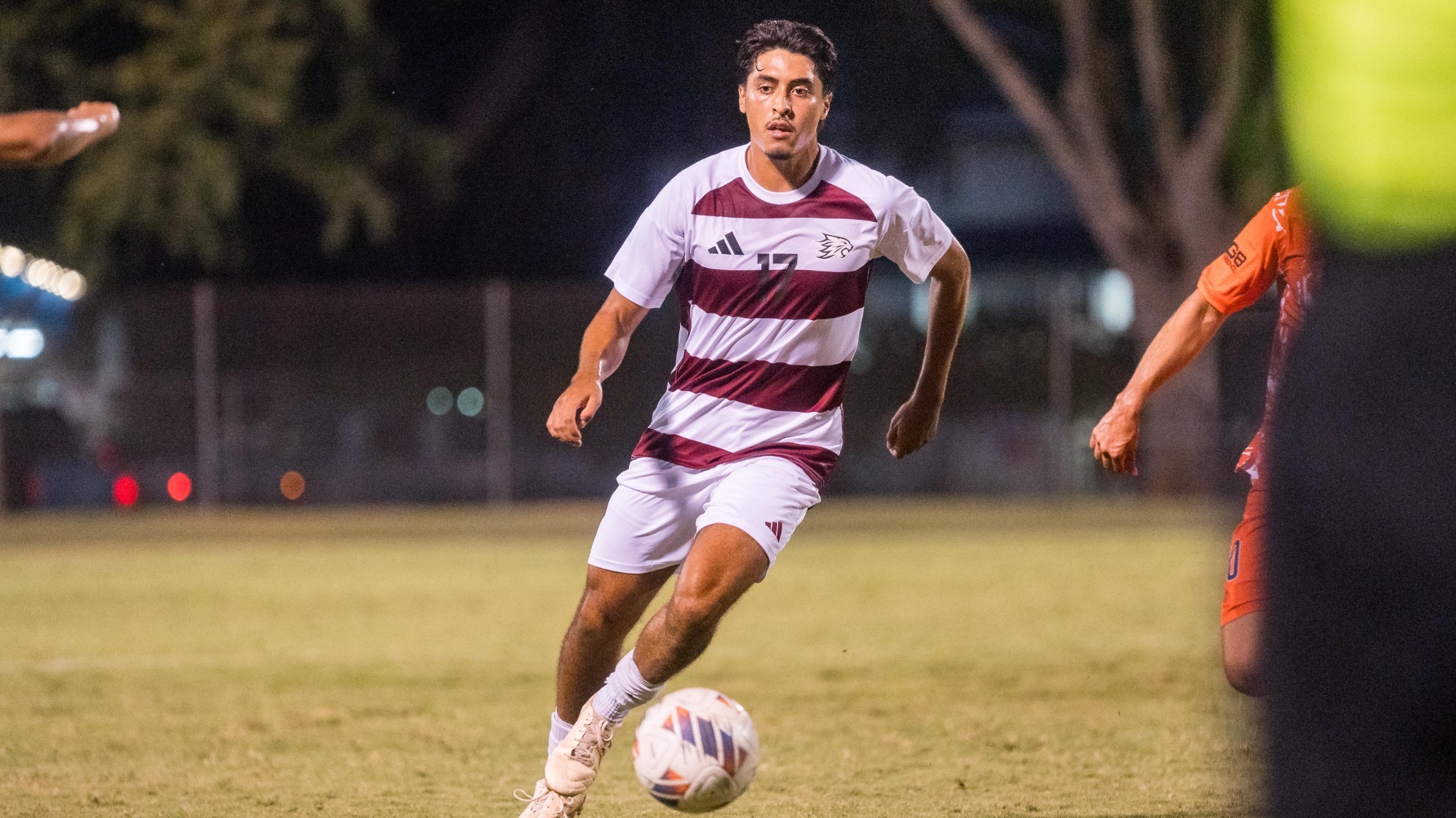 Chico State Wildcats’ #17 Adrian Solis plays against Cosumnes River College Hawks in the second half of their Men's Soccer (MSOC) scrimmage game on Wednesday, August 19, 2026 in Chico, Calif.(Jason Halley/University Photographer/Chico State)