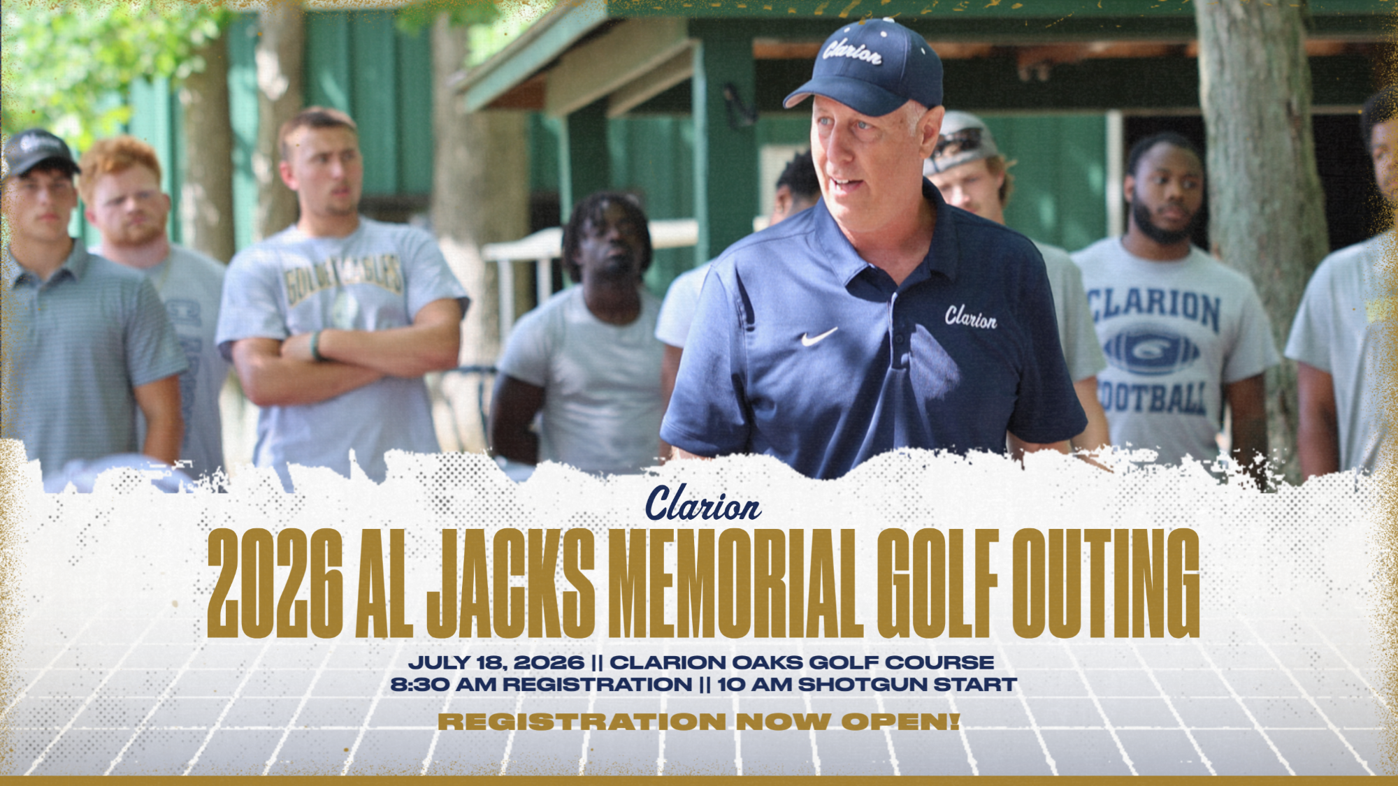 Graphic advertising the al jacks memorial golf outing on july 18, 2026