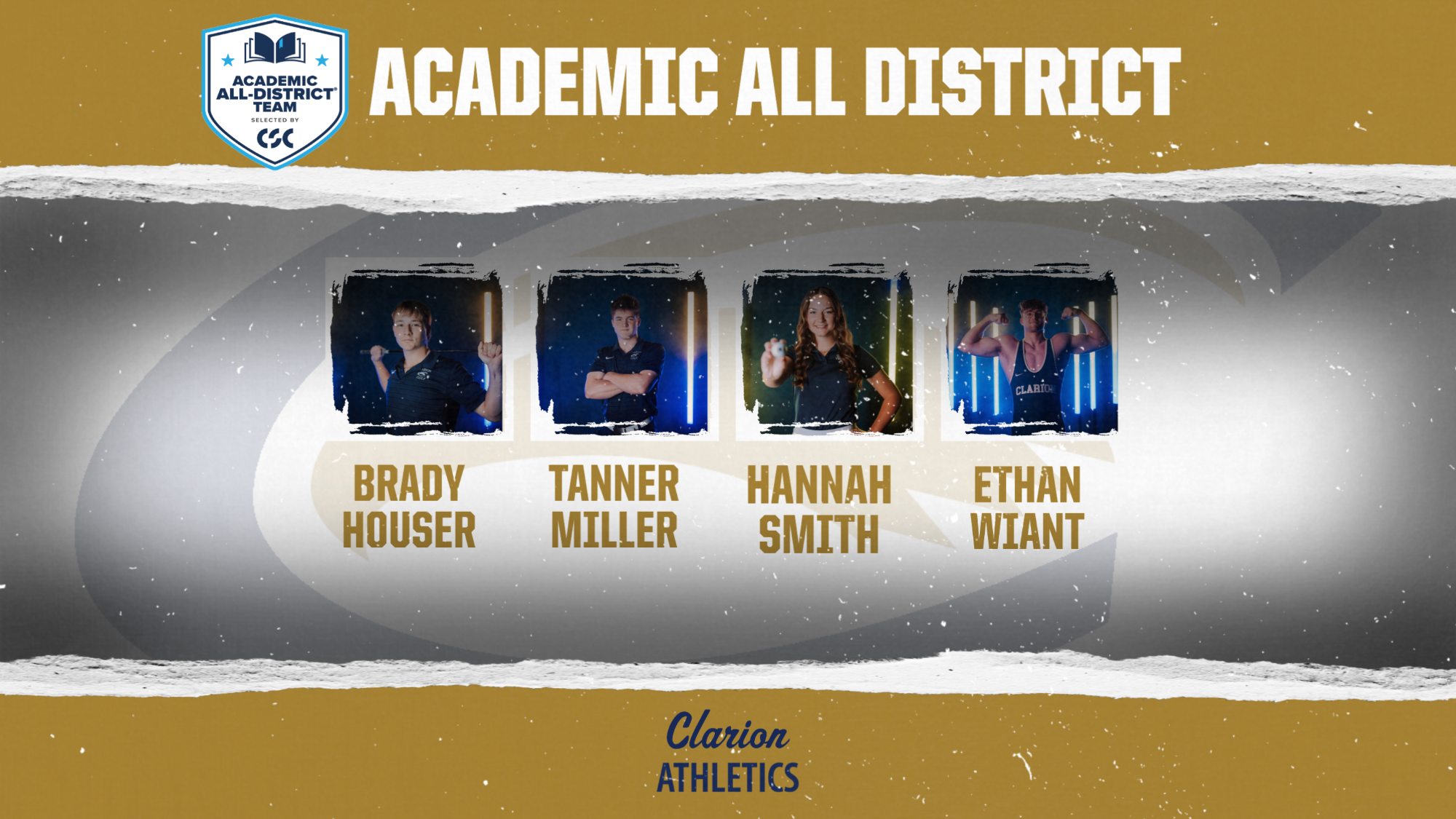 graphic recognizing academic all district honorees brady houser, tanner miller, hannah smith, ethan wiant