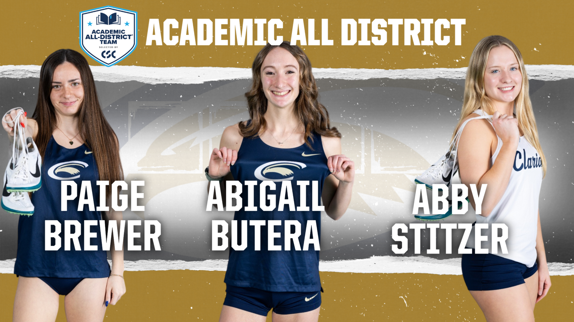 graphic honoring academic all district honorees paige brewer abigail butera and abby stitzer