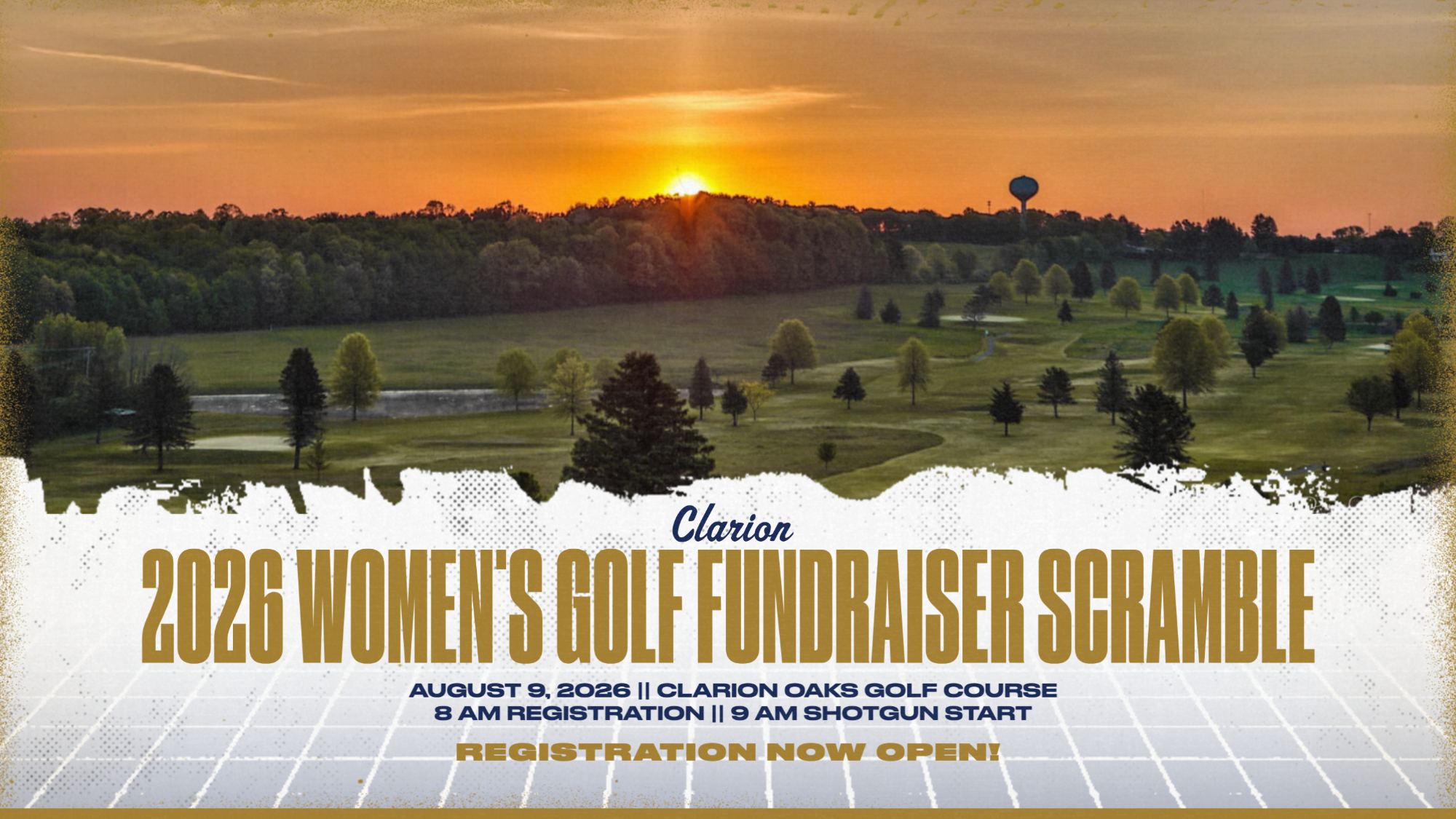 graphic advertising 2026 women's golf fundraiser scramble on august 9 2026 at clarion oaks golf course